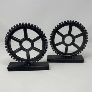 GEARS INDUSTRIAL STEAM PUNK METAL SCULPTURE RUSTIC ART DECO BOOKENDS
